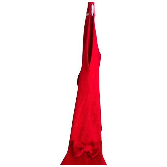 Karl Lagerfeld Paris Red Bow Tie Bell Sleeve Cold Shoulder Sweater XL Holiday - Picture 7 of 9